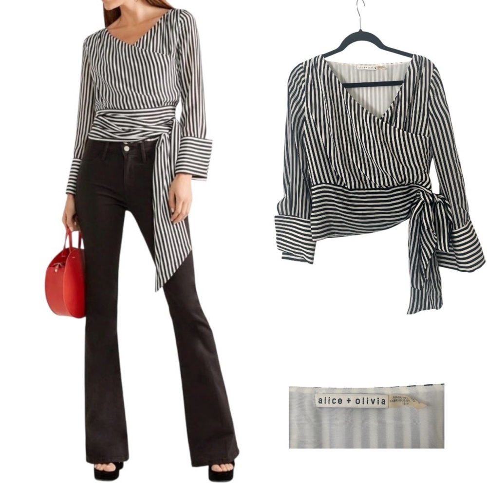 Alice + Olivia Striped Wrap Top - Picture 1 of 5